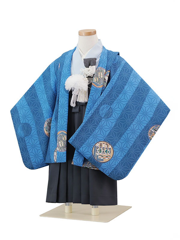 ラボット　服　lovot 黒　羽織　袴　インナー水色　富士山 2歳 男の子 着物 （ラフニ 羽織袴） / 青 × ｸﾞﾚｰ / 七五三・お宮参り