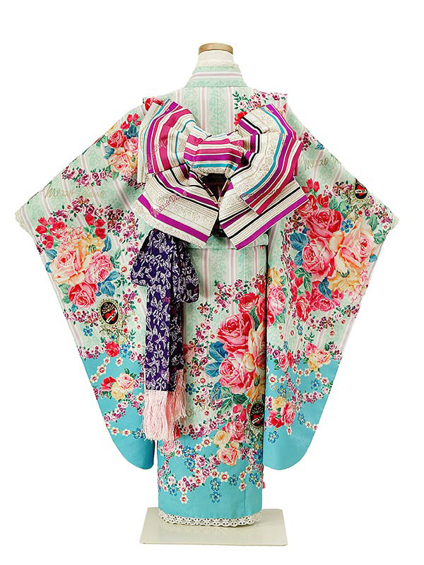 ﾒｿﾞﾋﾟｱﾉ 】 6歳 女の子 着物 （四つ身） / 水色 × 紺 / 七五三・街歩き