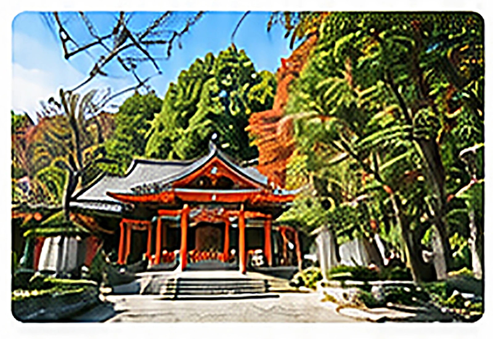 紅葉に囲まれた神社